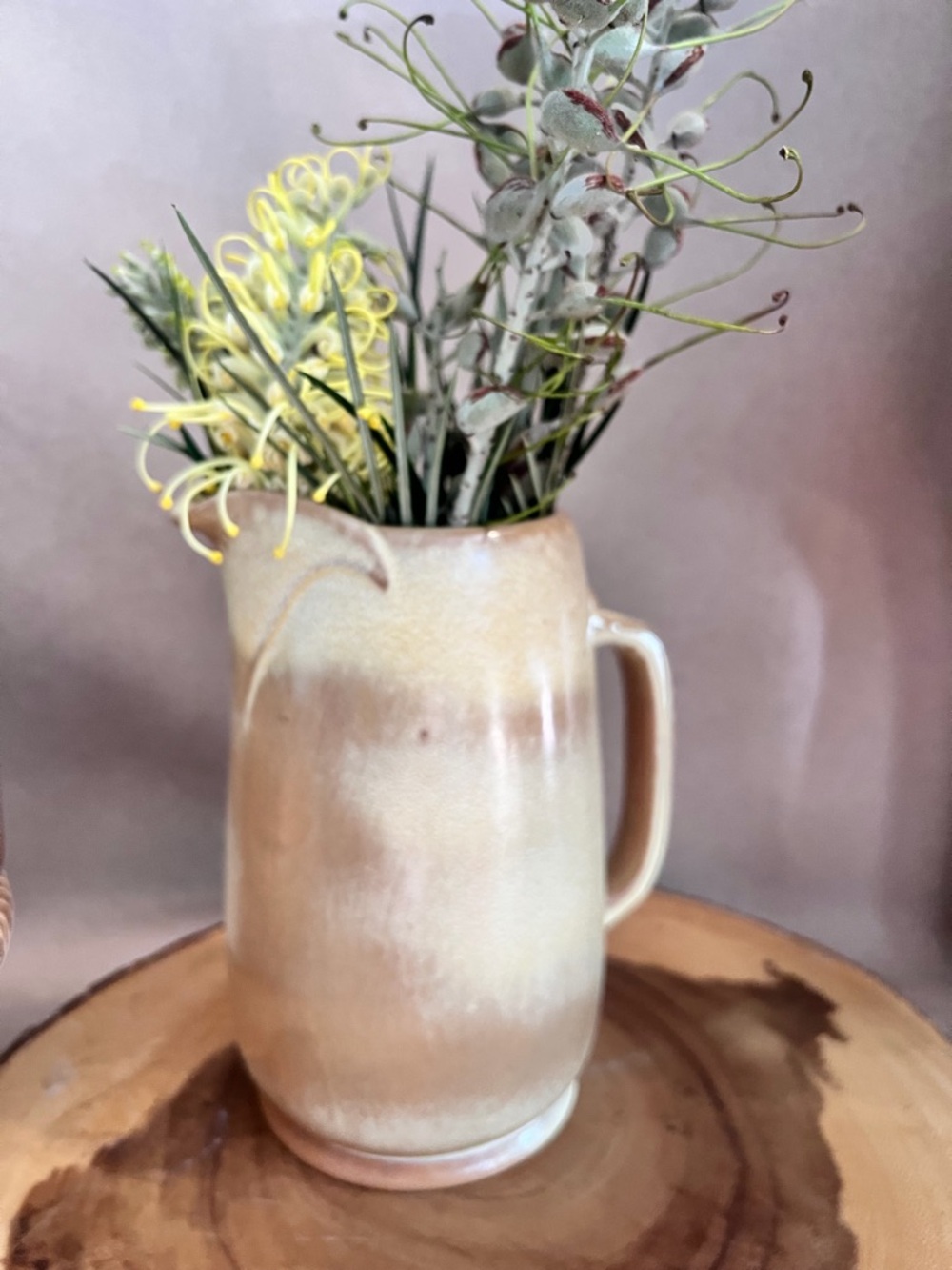 Frankoma Tan Glazed Ceramic Pitcher Vase